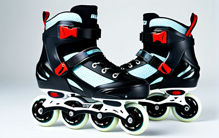 **Image:** Skates with strategically placed ventilation holes, made by brands like Rollerblade or Powerslide, with visible mesh and openings. Focus on the air circulation and the feeling of freshness.