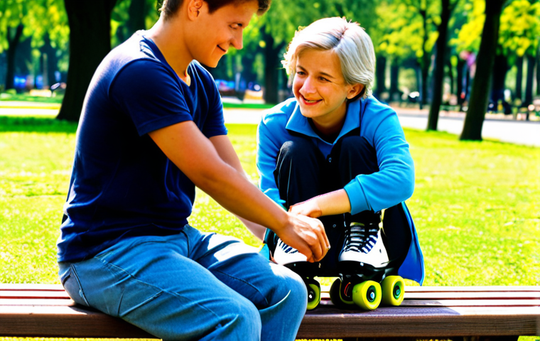 스케이트 부상 방지 팁 - Learning to Fall Safely**
"A young adult wearing full protective gear (helmet, knee pads, elbow pad...