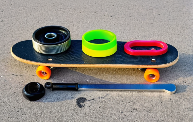 스케이트 하드웨어 관리법 - **Prompt 2: Skateboard Bearing Care and Lubrication**
    "A clean, well-composed flat lay image sho...