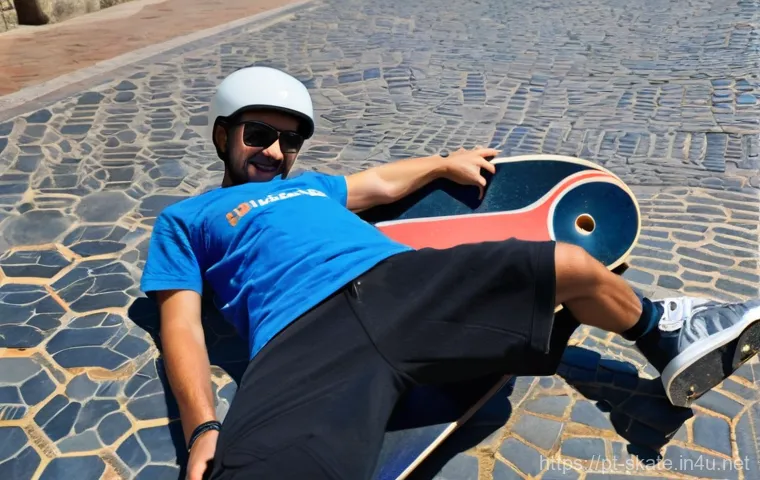 스케이트 여행 체크리스트 - A young, energetic skateboarder, dressed in comfortable, quick-drying athletic wear, is meticulously...