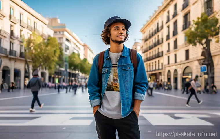 스케이트 여행 체크리스트 - A young, energetic skateboarder, dressed in comfortable, quick-drying athletic wear, is meticulously...