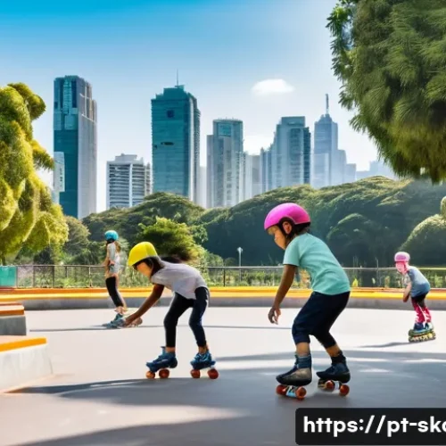 Home 31 스케이트 대여비용 - A vibrant outdoor roller skating park in São Paulo during a sunny afternoon, featuring a diverse gro...