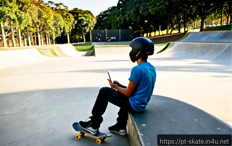Home 17 스케이트 동영상 강의 - Photorealistic Brazilian teenager practicing skateboard basics while following a silent video lesson...