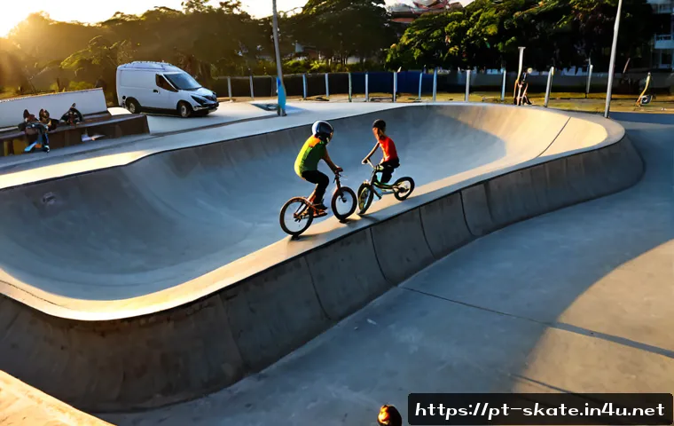Home 17 스케이트 공원 시설 정보 - Photorealistic wide-angle view of a modern public skatepark in a Brazilian urban neighborhood, clear...